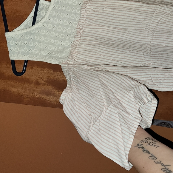 Democracy Pink Cream Striped Off The Shoulder Top - Picture 3 of 9